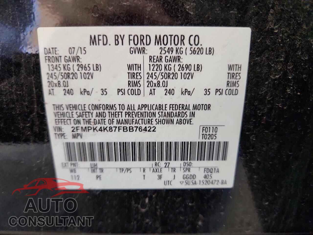 FORD EDGE 2015 - 2FMPK4K87FBB76422
