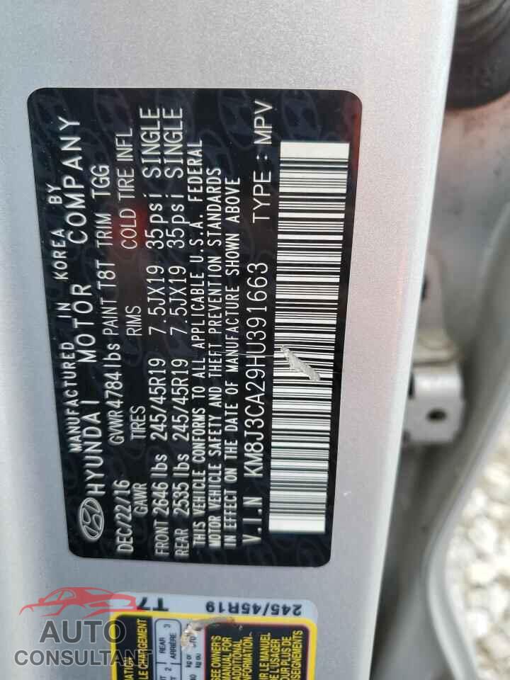 HYUNDAI TUCSON 2017 - KM8J3CA29HU391663