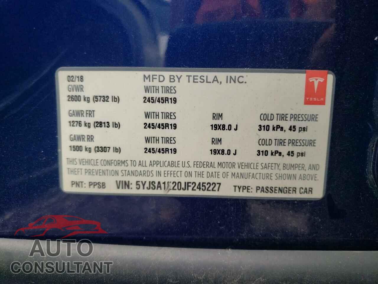 TESLA MODEL S 2018 - 5YJSA1E20JF245227