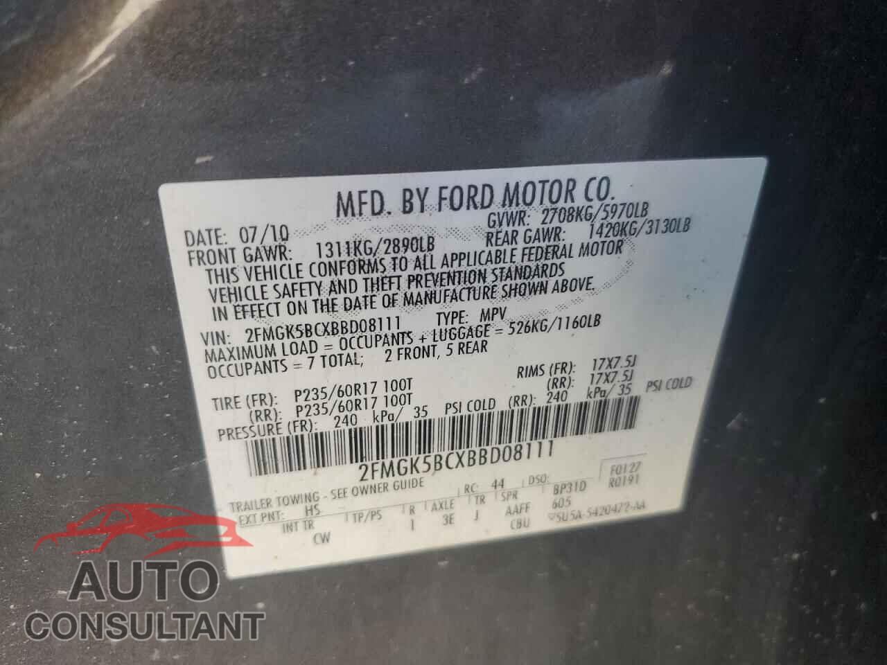 FORD FLEX 2011 - 2FMGK5BCXBBD08111