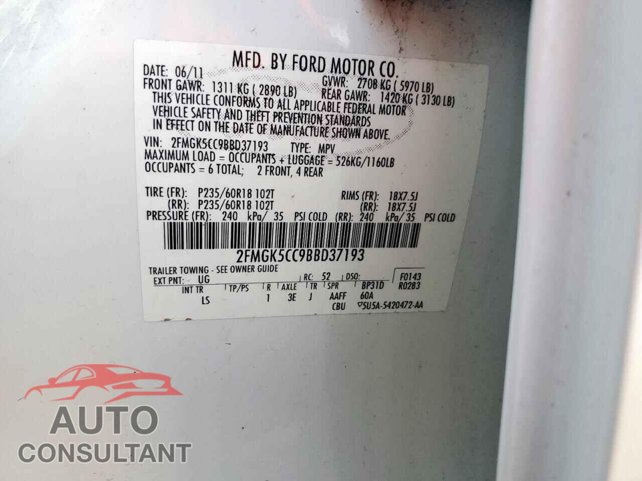 FORD FLEX 2011 - 2FMGK5CC9BBD37193