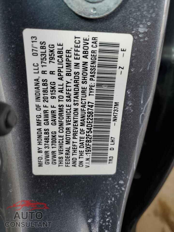 HONDA CIVIC 2013 - 19XFB2F54DE258747
