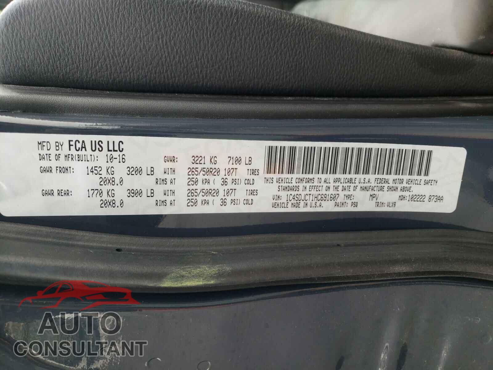 DODGE DURANGO 2017 - 1C4SDJCT1HC691607