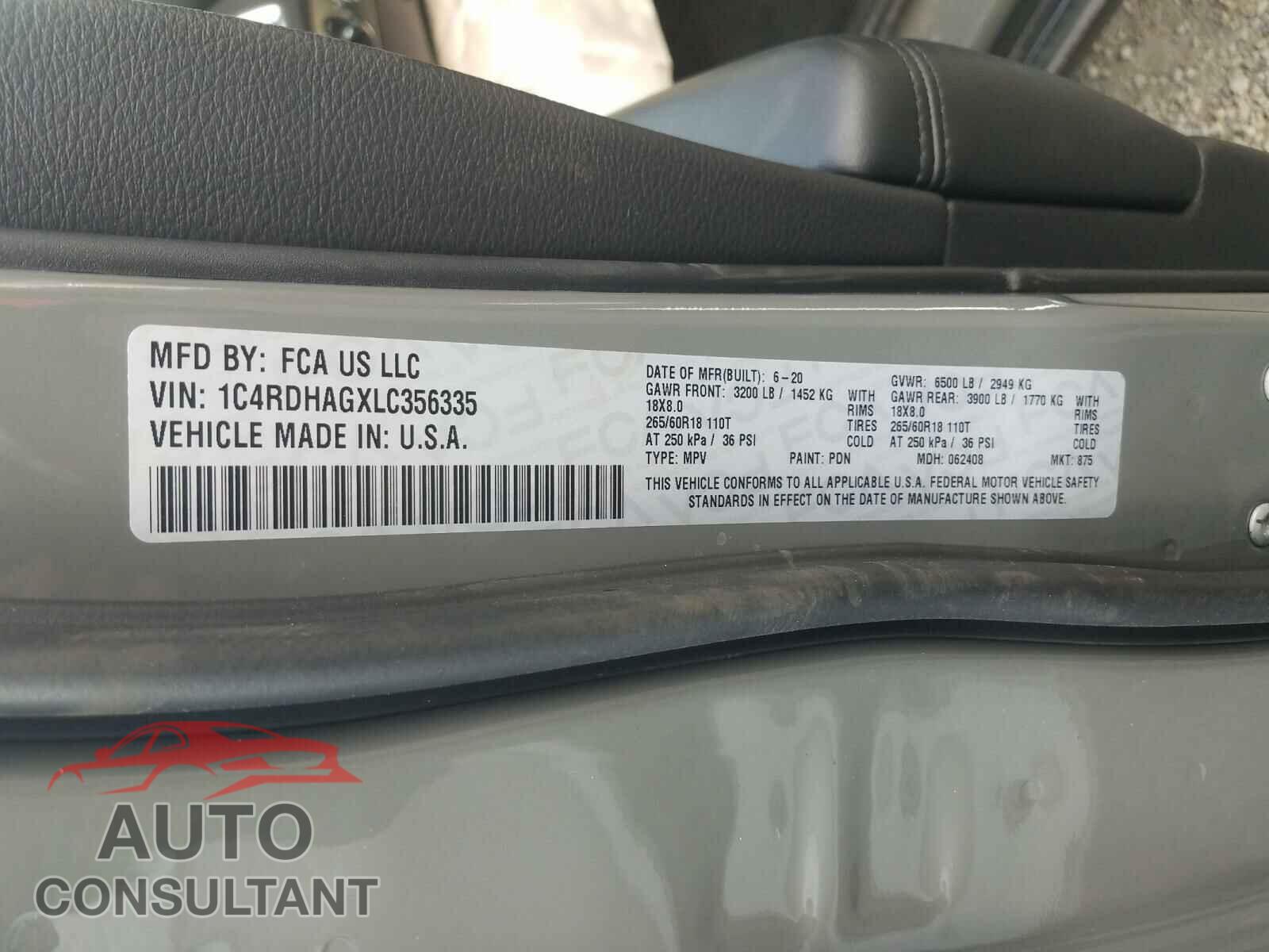 DODGE DURANGO 2020 - 1C4RDHAGXLC356335