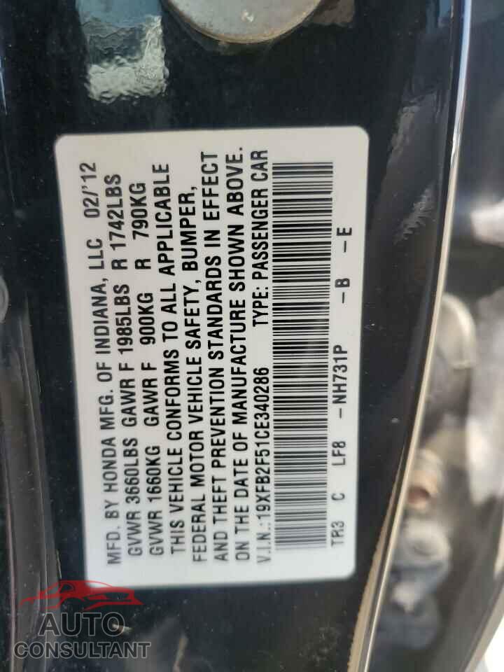HONDA CIVIC 2012 - 19XFB2F51CE340286