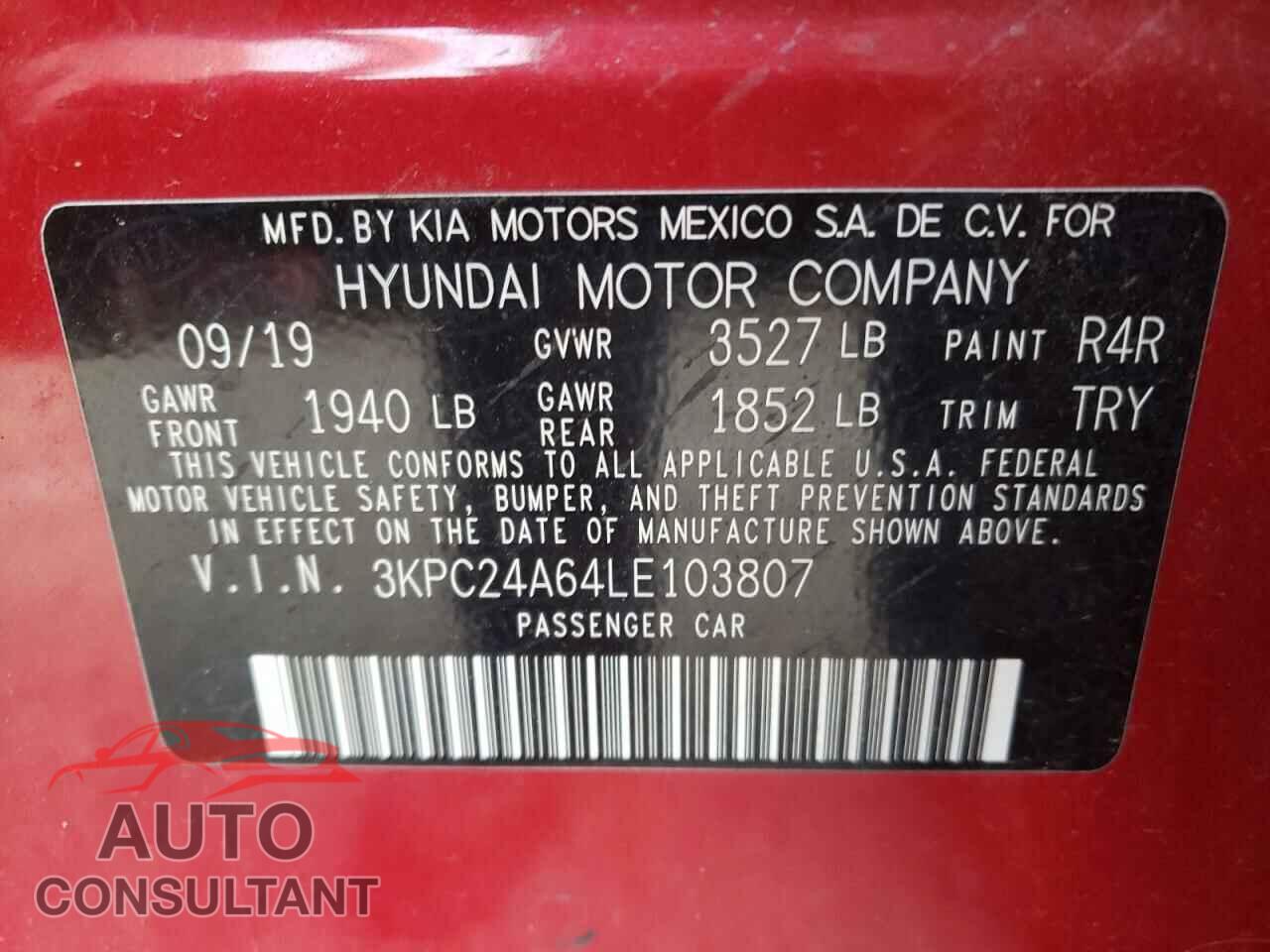 HYUNDAI ACCENT 2020 - 3KPC24A64LE103807