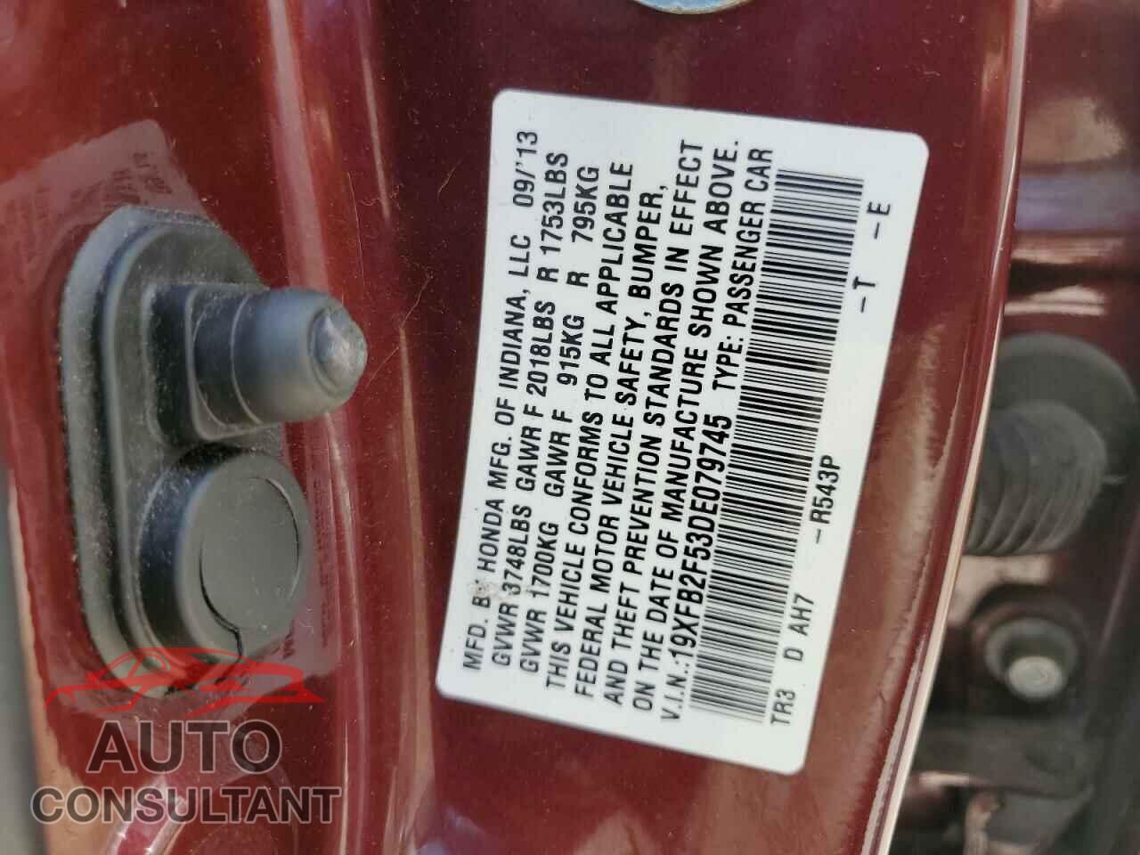 HONDA CIVIC 2013 - 19XFB2F53DE079745