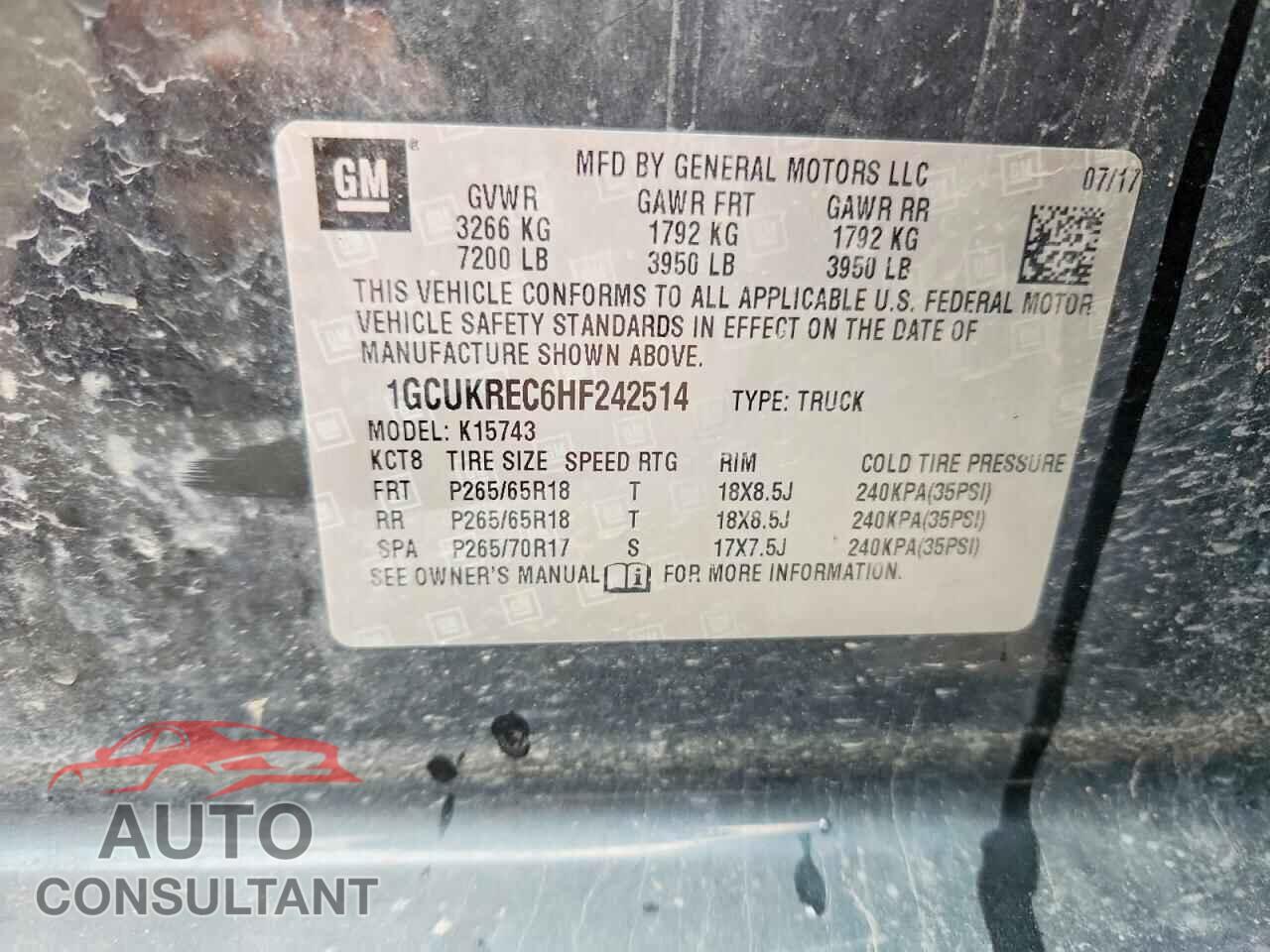 CHEVROLET SILVERADO 2017 - 1GCUKREC6HF242514