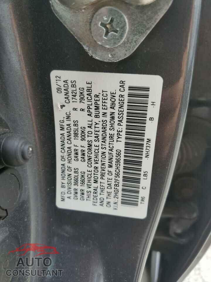 HONDA CIVIC 2012 - 2HGFB2F56CH596560