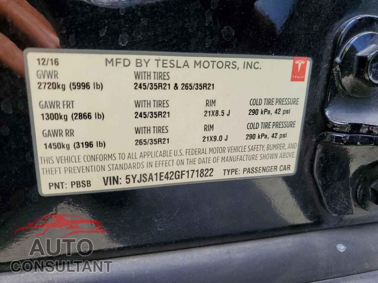 TESLA MODEL S 2016 - 5YJSA1E42GF171822