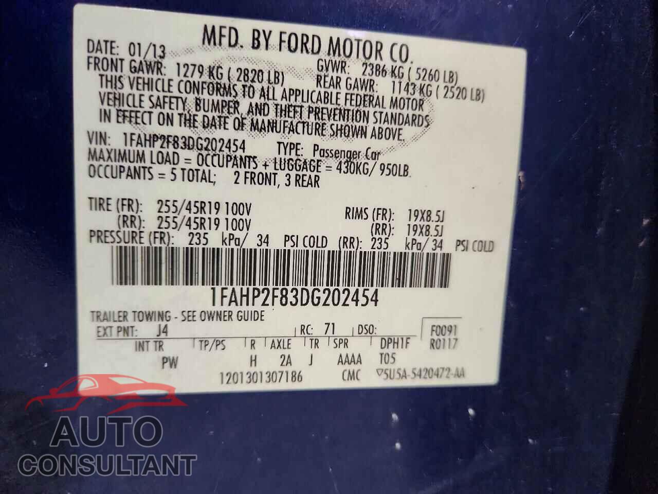 FORD TAURUS 2013 - 1FAHP2F83DG202454