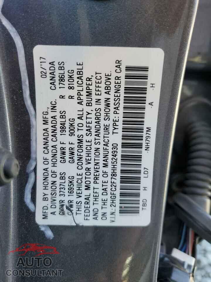 HONDA CIVIC 2017 - 2HGFC2F78HH524930