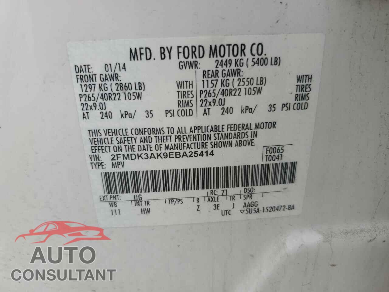 FORD EDGE 2014 - 2FMDK3AK9EBA25414