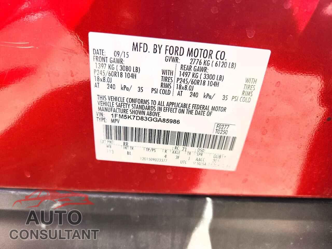 FORD EXPLORER 2016 - 1FM5K7D83GGA85986
