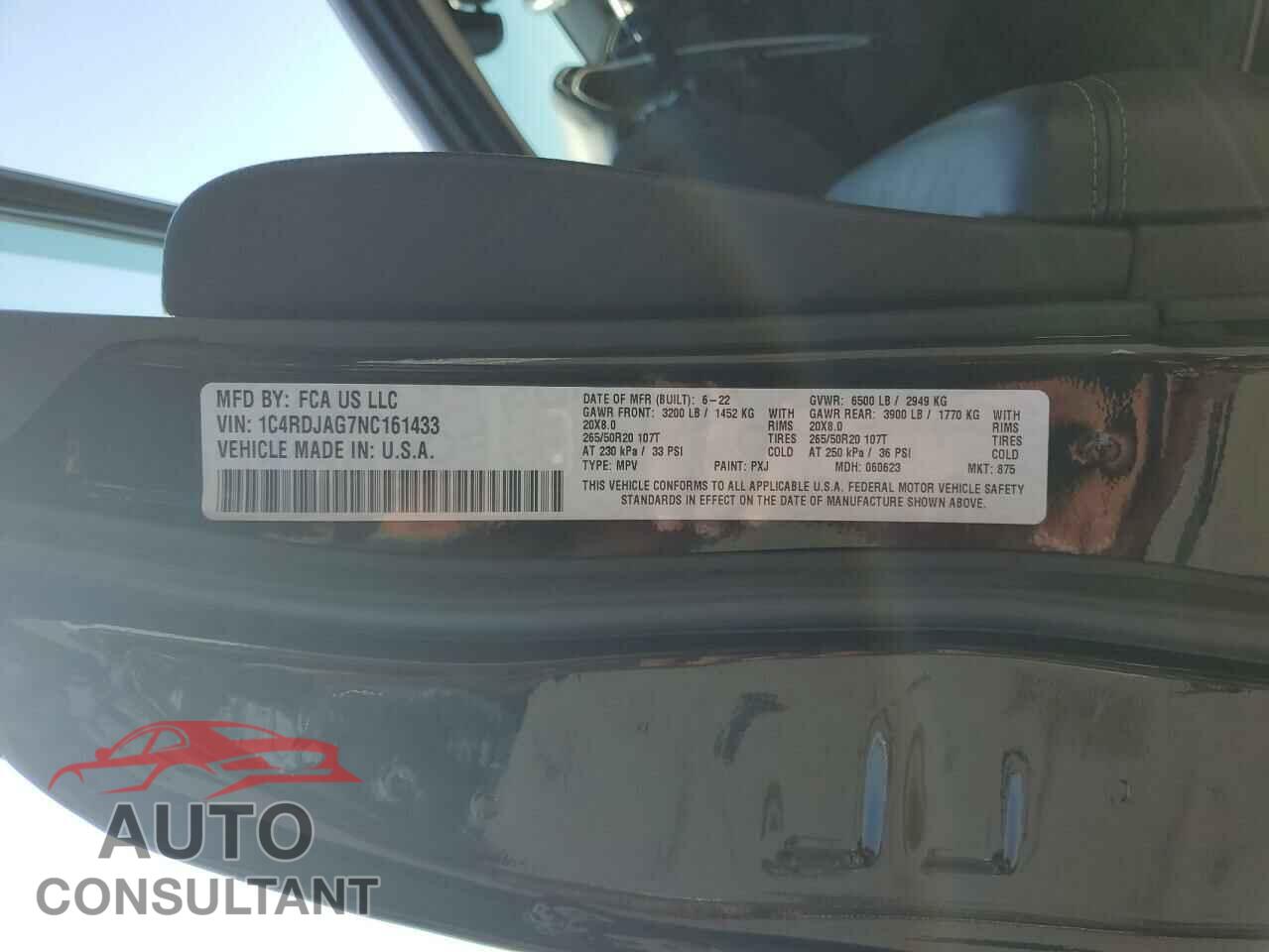 DODGE DURANGO 2022 - 1C4RDJAG7NC161433