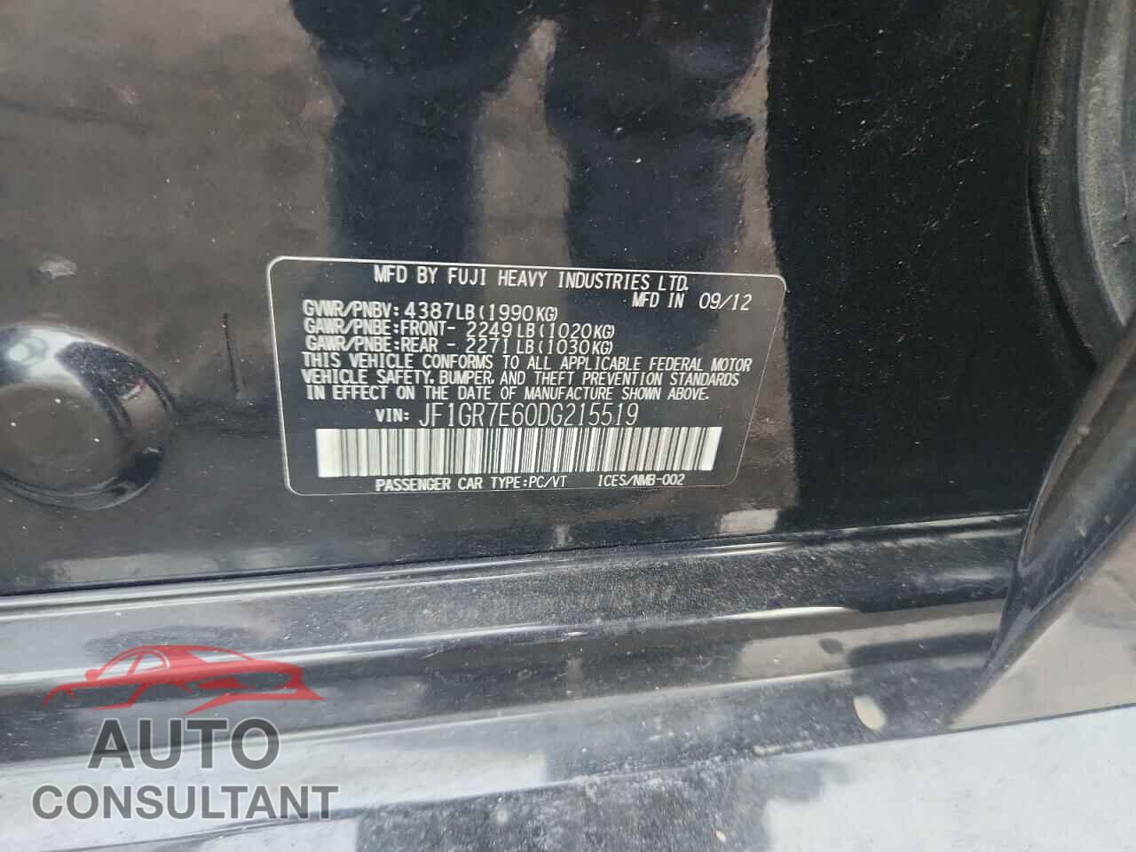 SUBARU WRX 2013 - JF1GR7E60DG215519