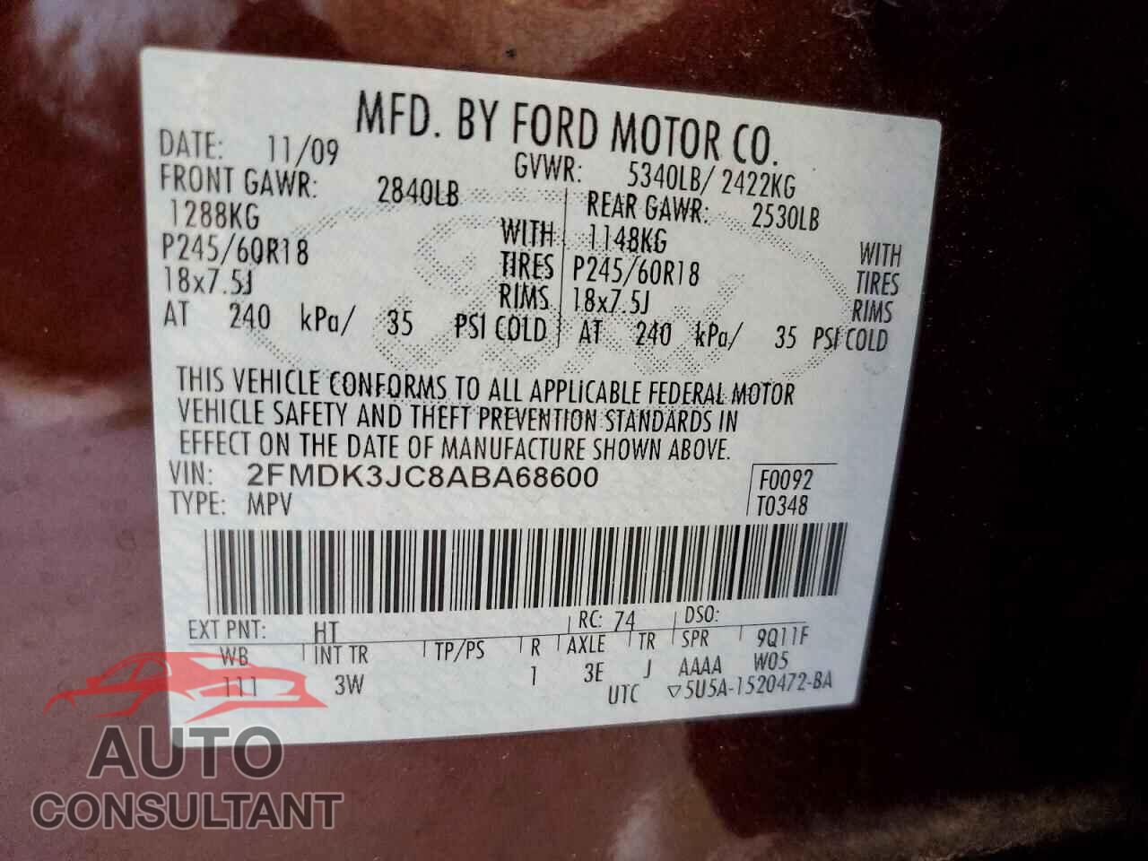 FORD EDGE 2010 - 2FMDK3JC8ABA68600
