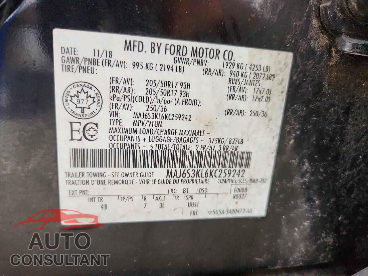 FORD ECOSPORT 2019 - MAJ6S3KL6KC259242