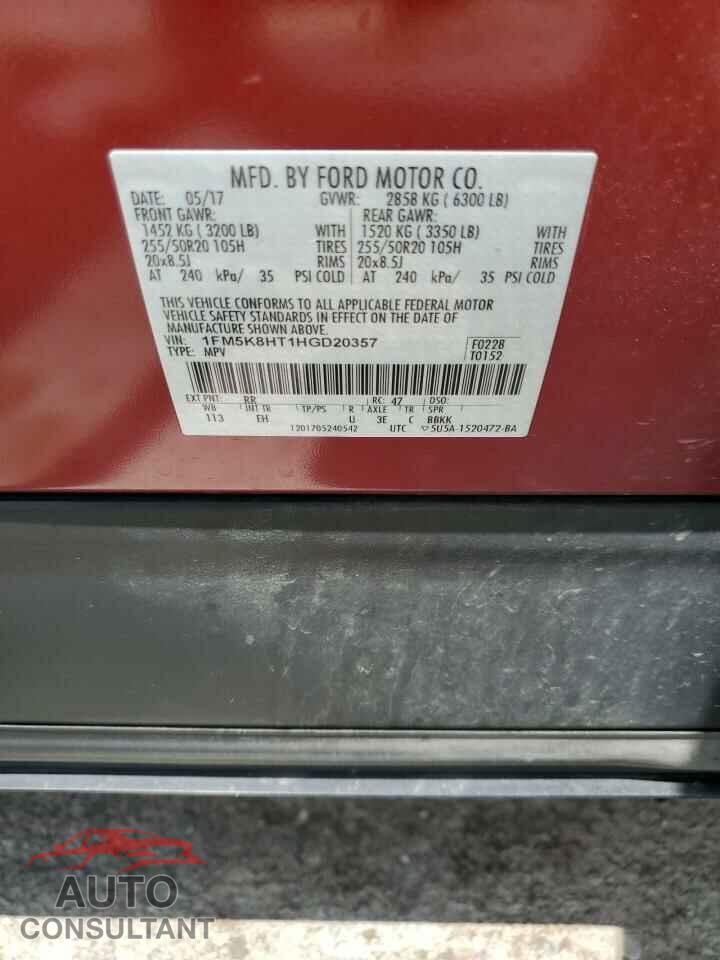 FORD EXPLORER 2017 - 1FM5K8HT1HGD20357