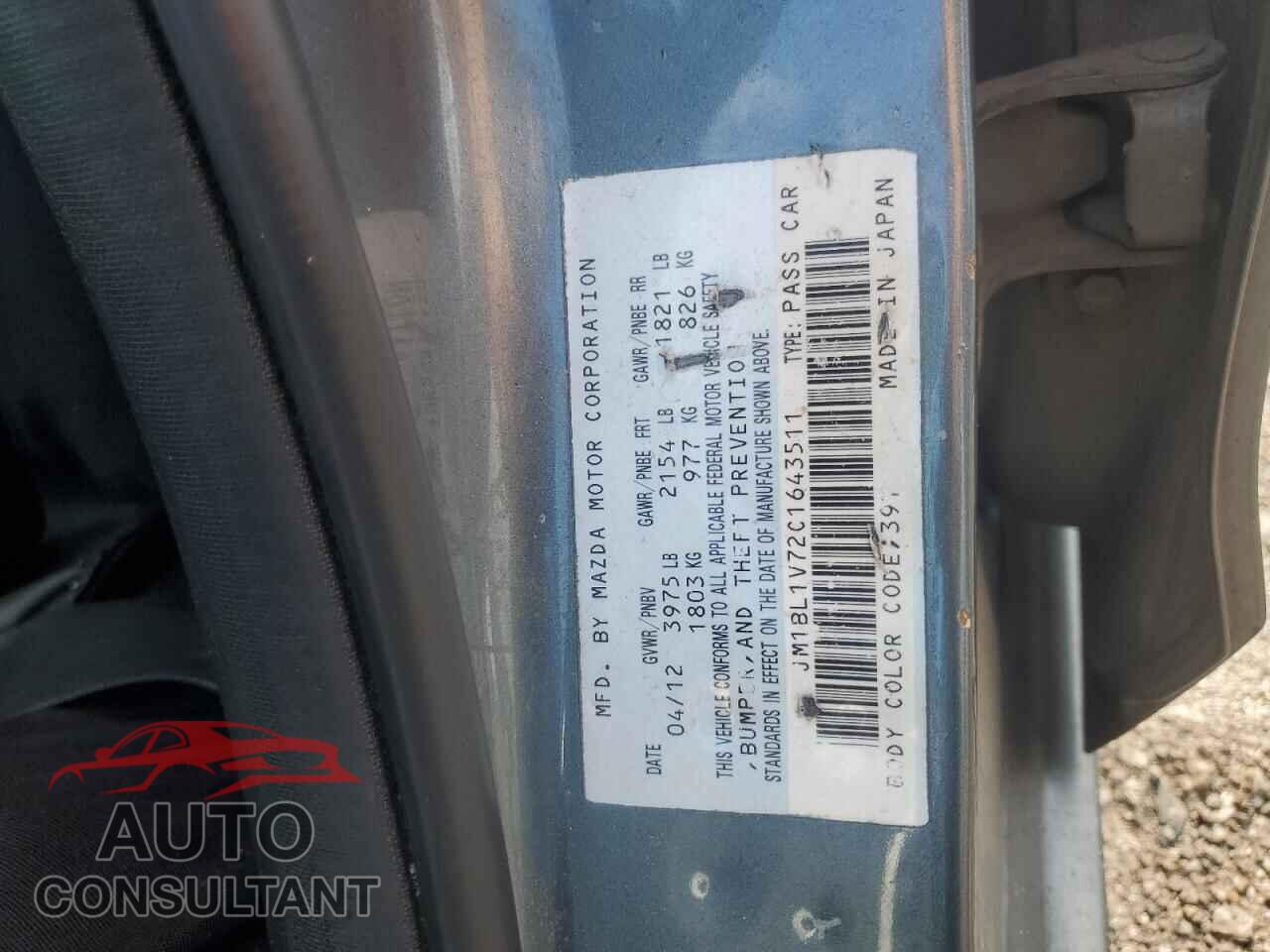 MAZDA 3 2012 - JM1BL1V72C1643511
