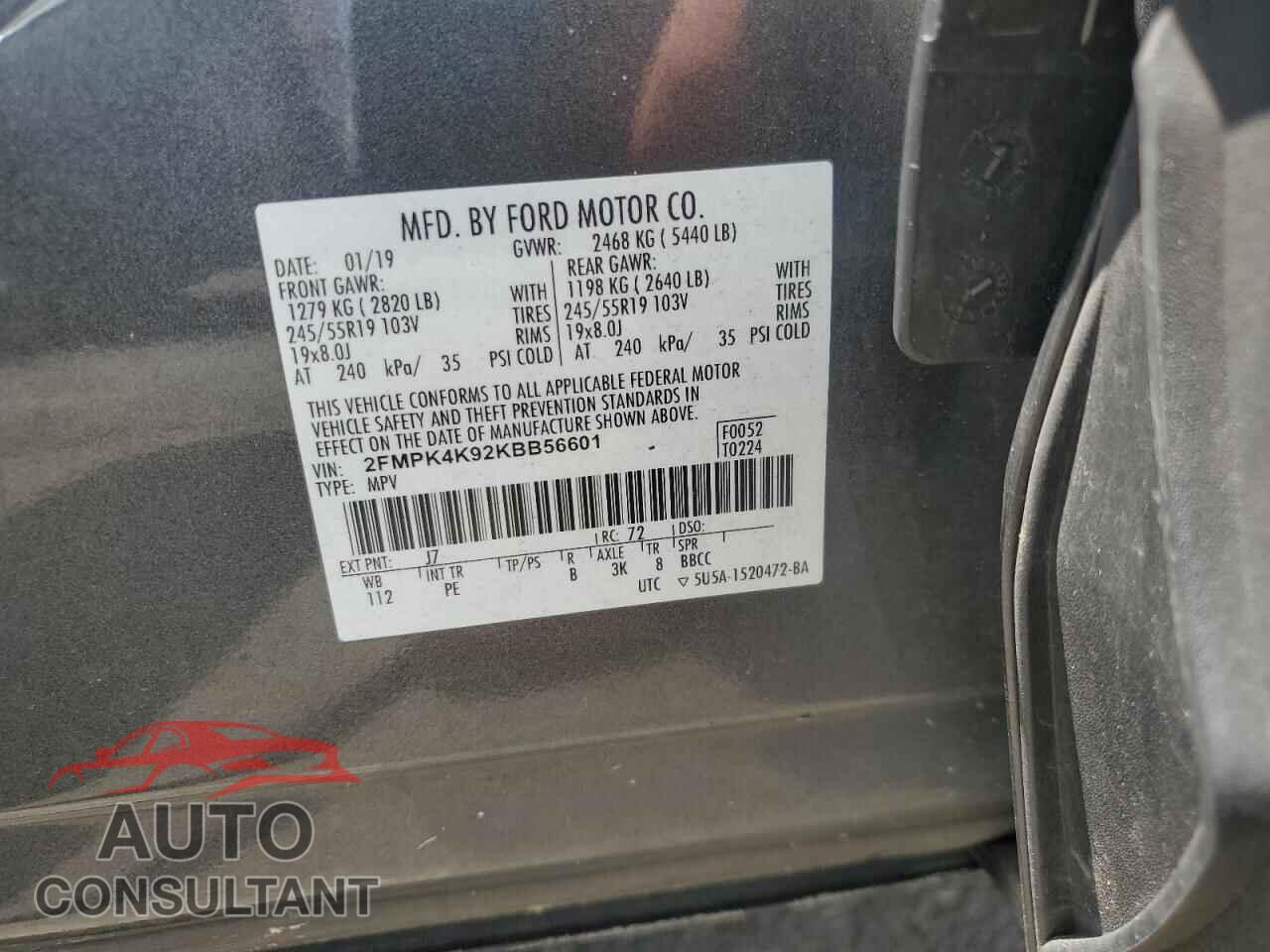 FORD EDGE 2019 - 2FMPK4K92KBB56601
