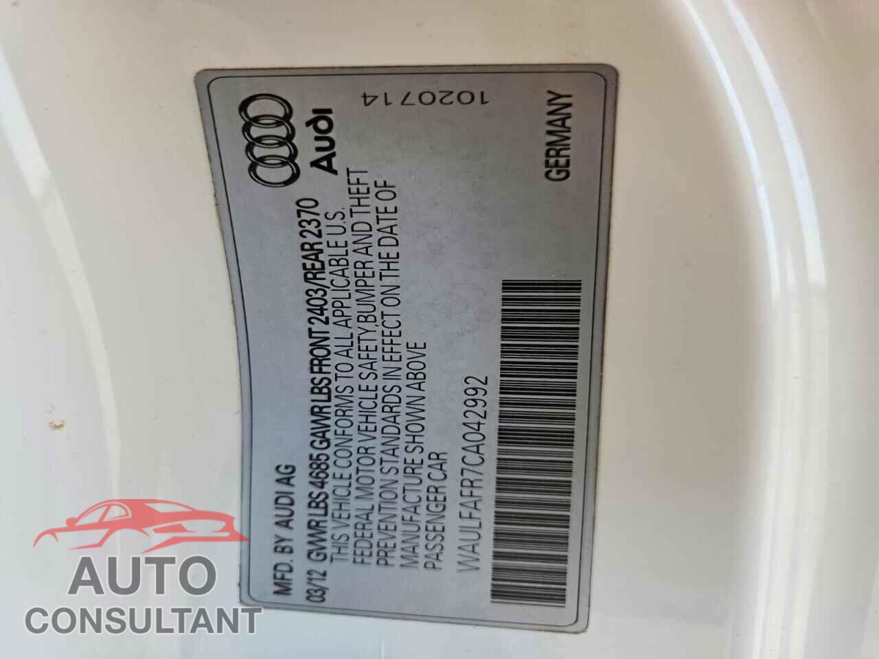 AUDI A5 2012 - WAULFAFR7CA042992