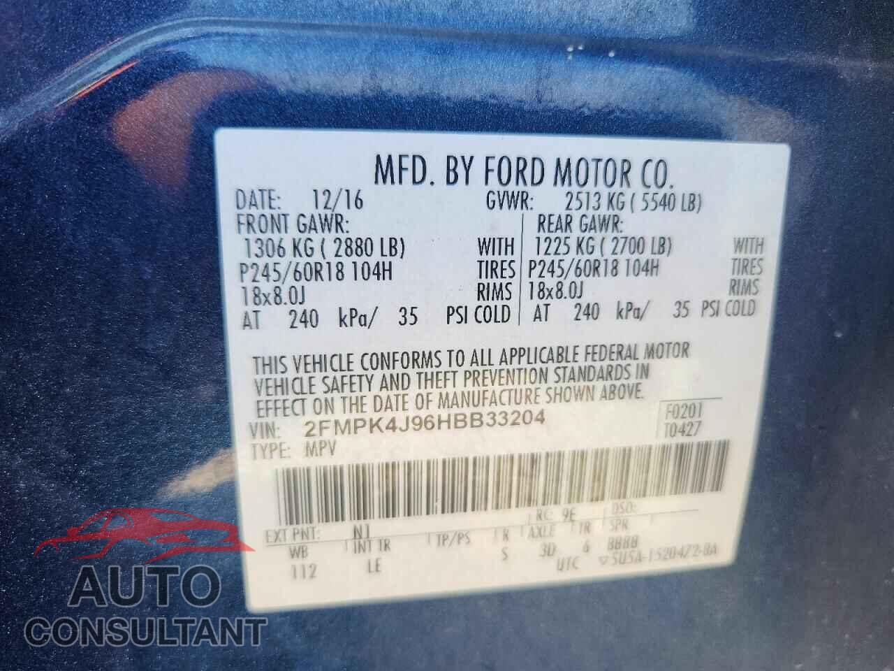 FORD EDGE 2017 - 2FMPK4J96HBB33204
