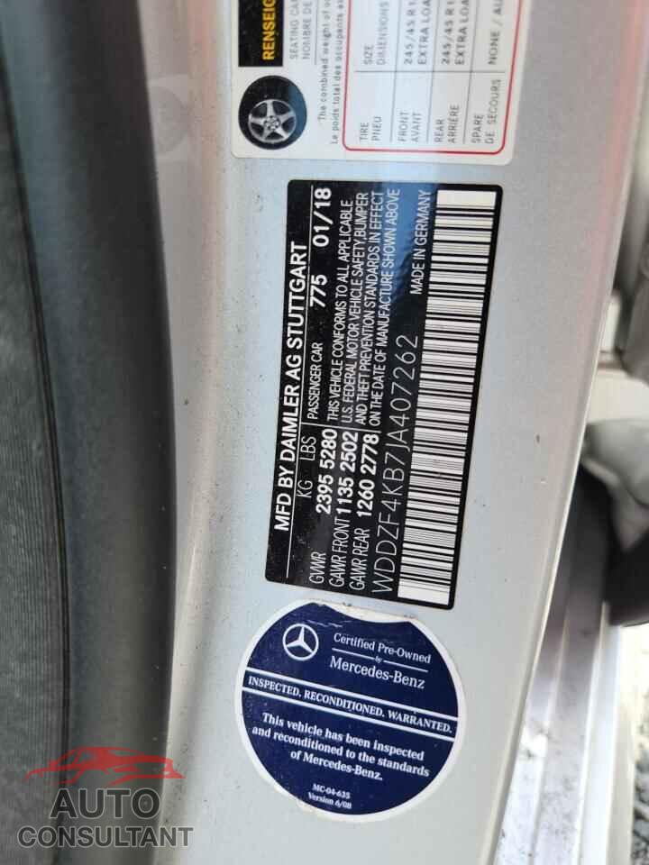 MERCEDES-BENZ E-CLASS 2018 - WDDZF4KB7JA407262