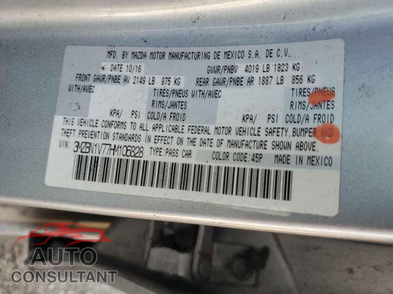 MAZDA 3 2017 - 3MZBN1V77HM106828