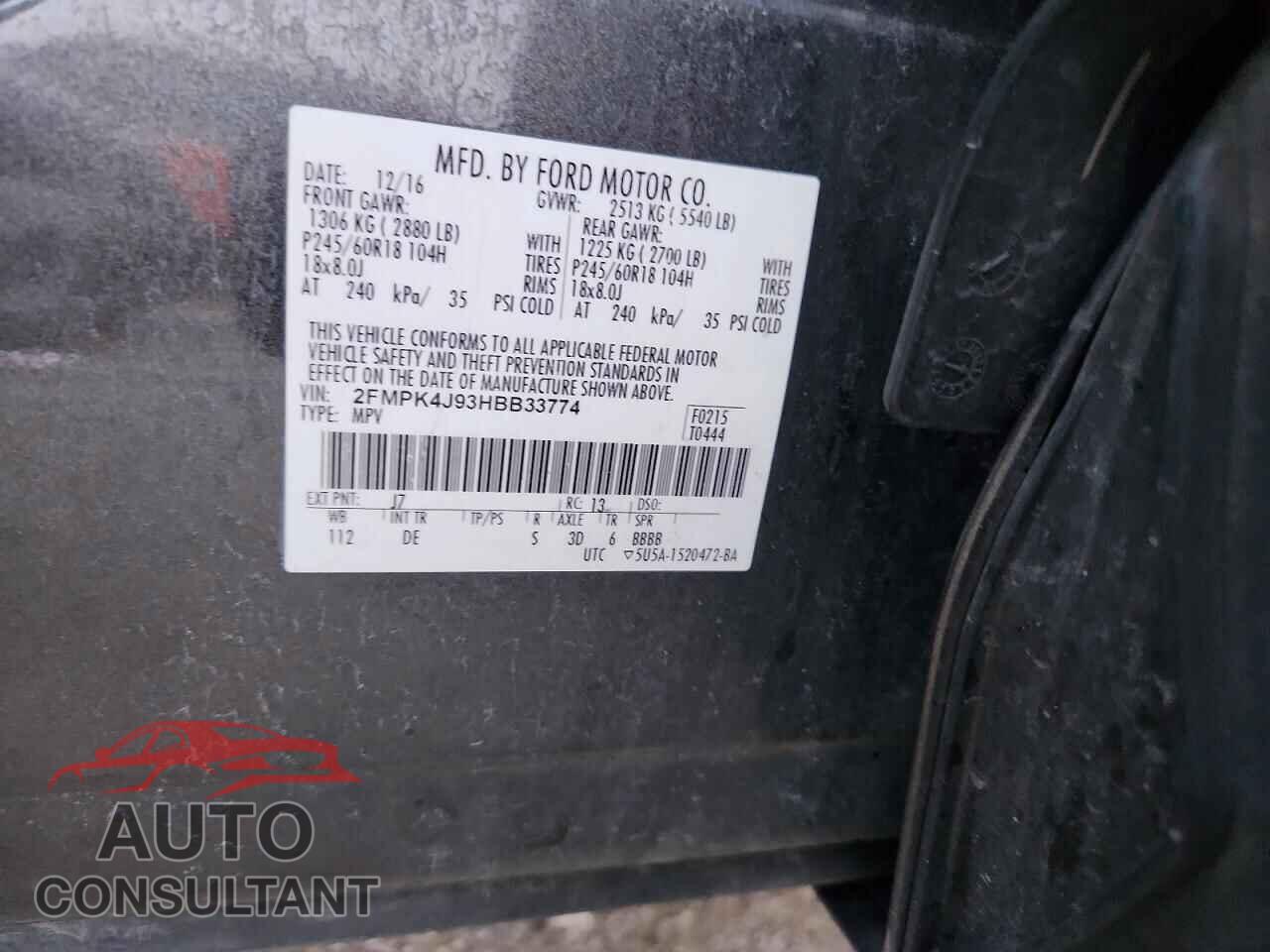 FORD EDGE 2017 - 2FMPK4J93HBB33774