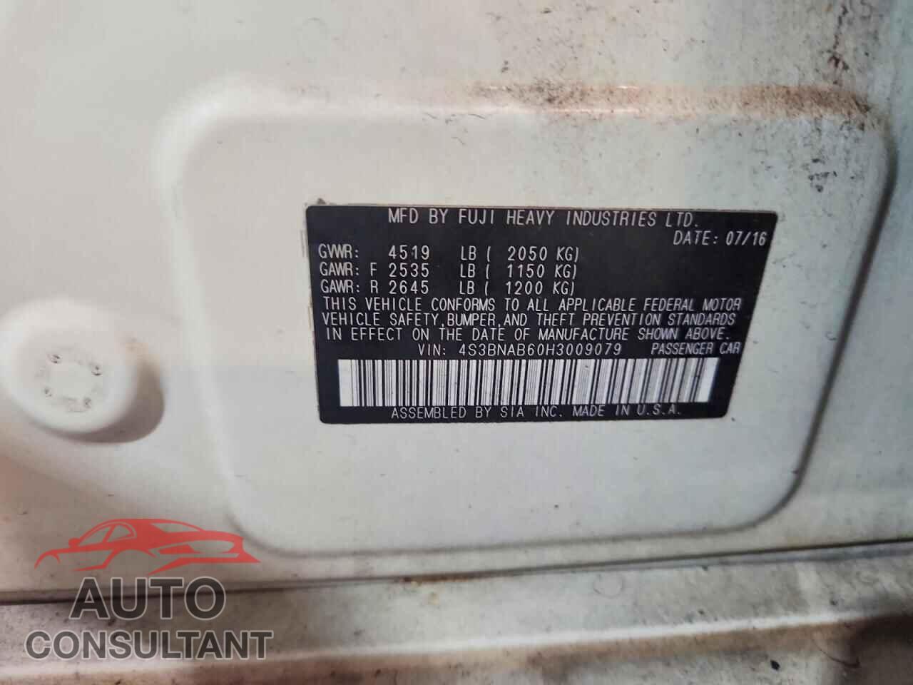 SUBARU LEGACY 2017 - 4S3BNAB60H3009079