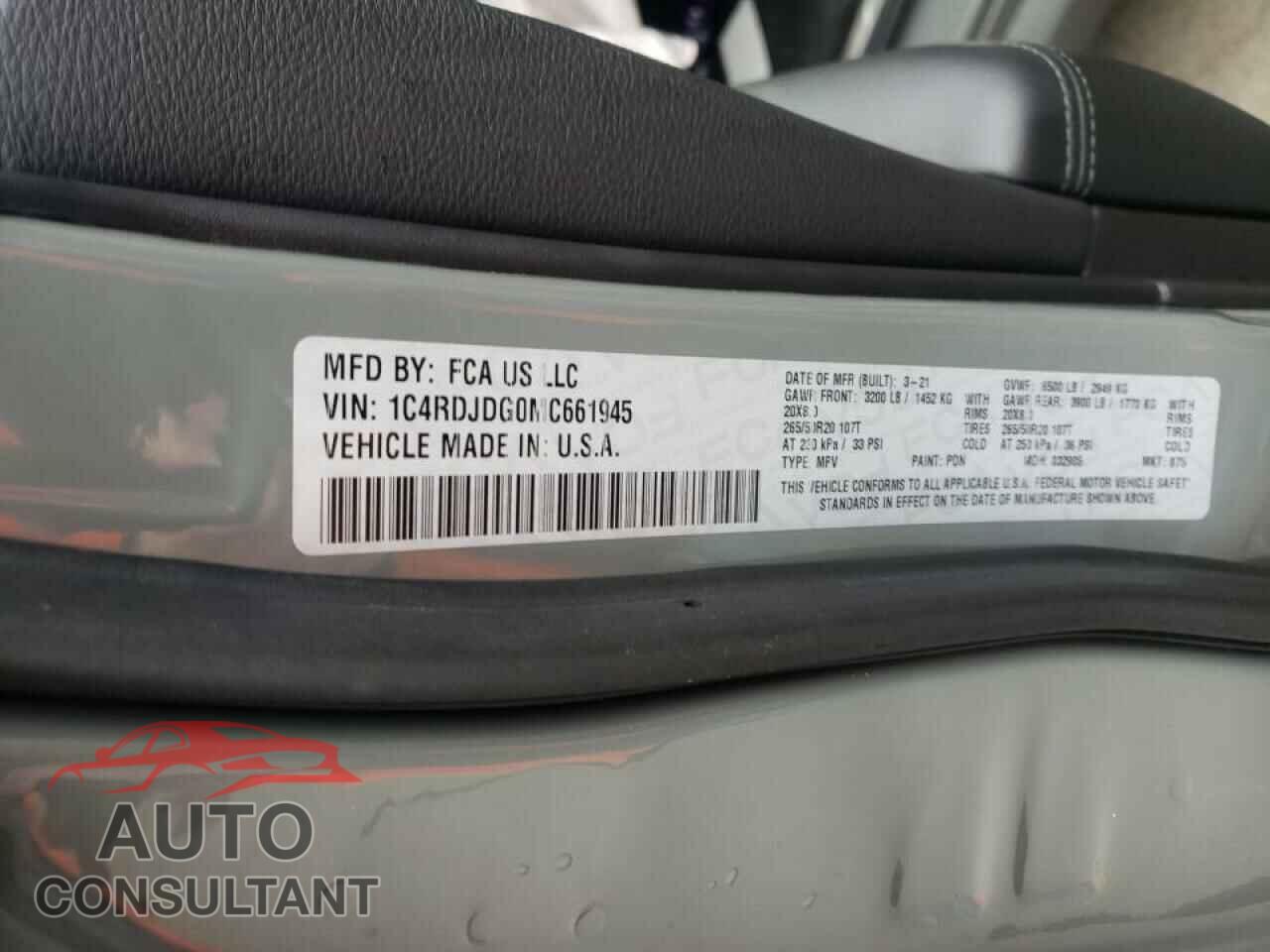 DODGE DURANGO 2021 - 1C4RDJDG0MC661945