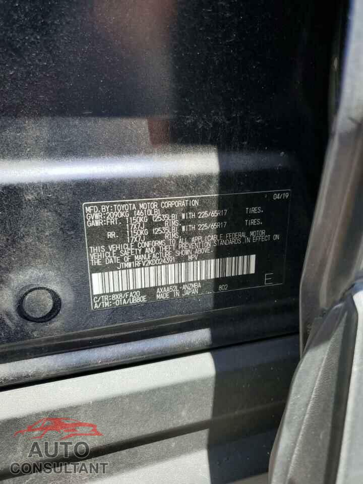 TOYOTA RAV4 2019 - JTMW1RFV2KD024391