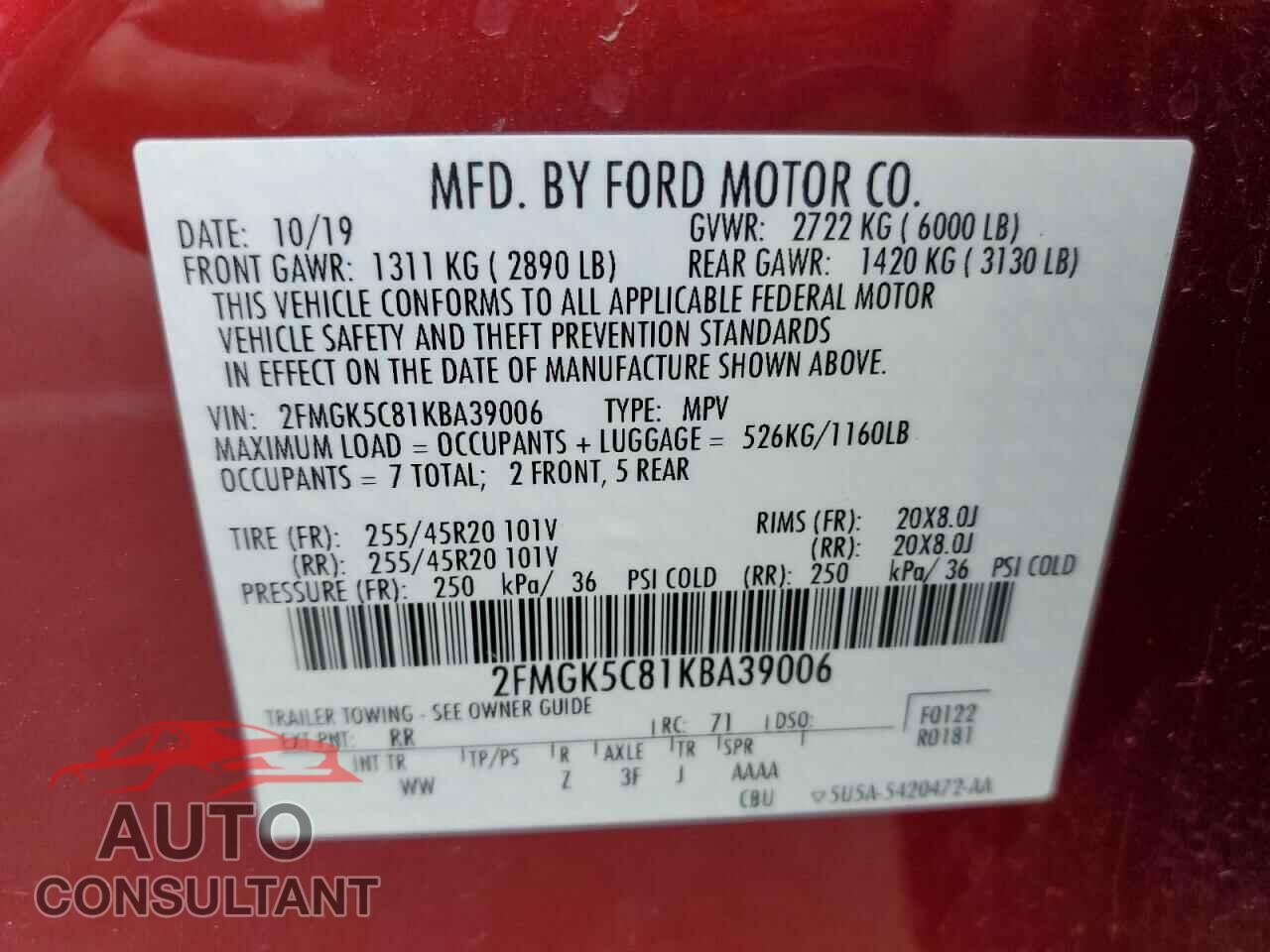 FORD FLEX 2019 - 2FMGK5C81KBA39006