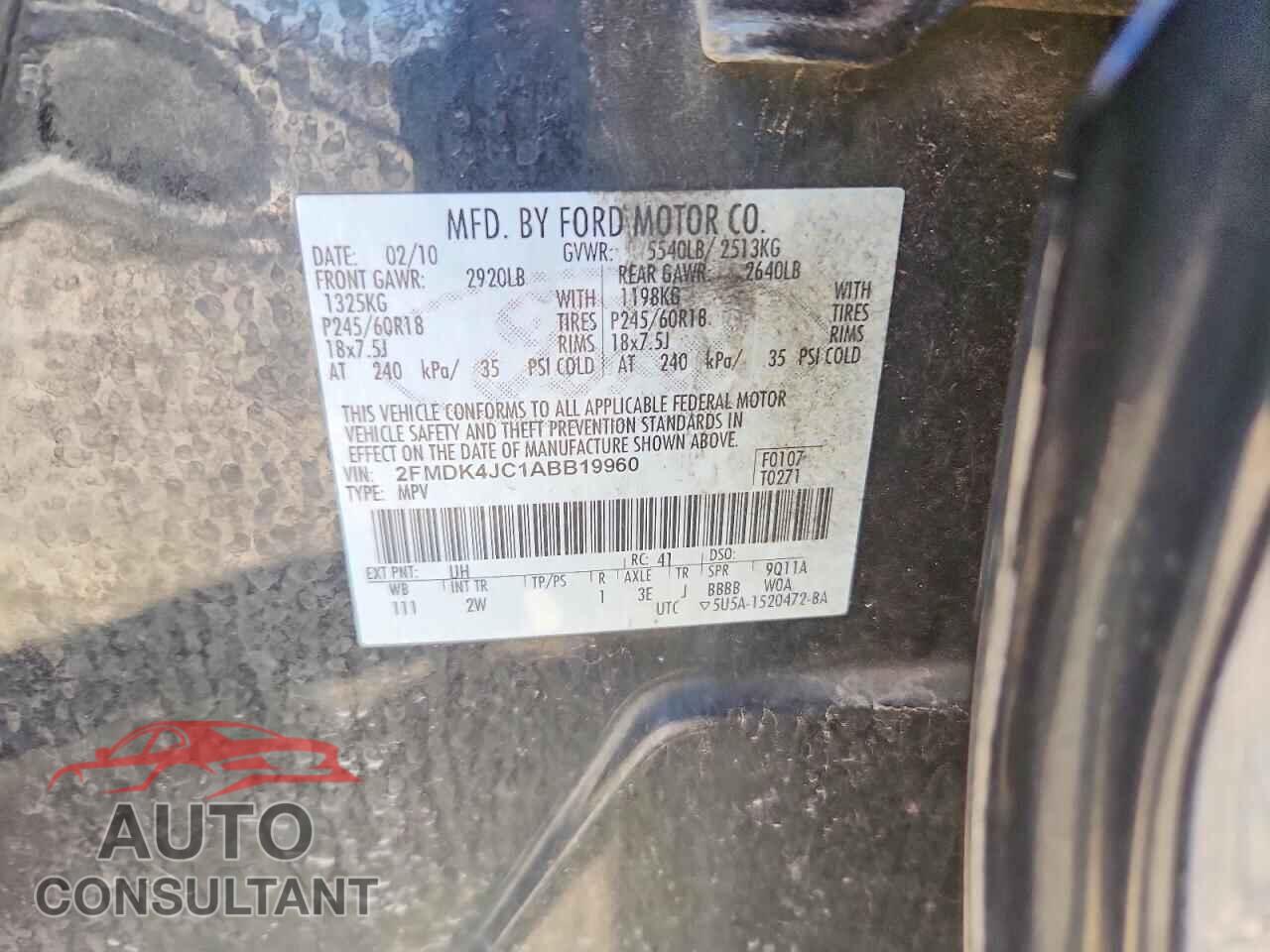 FORD EDGE 2010 - 2FMDK4JC1ABB19960