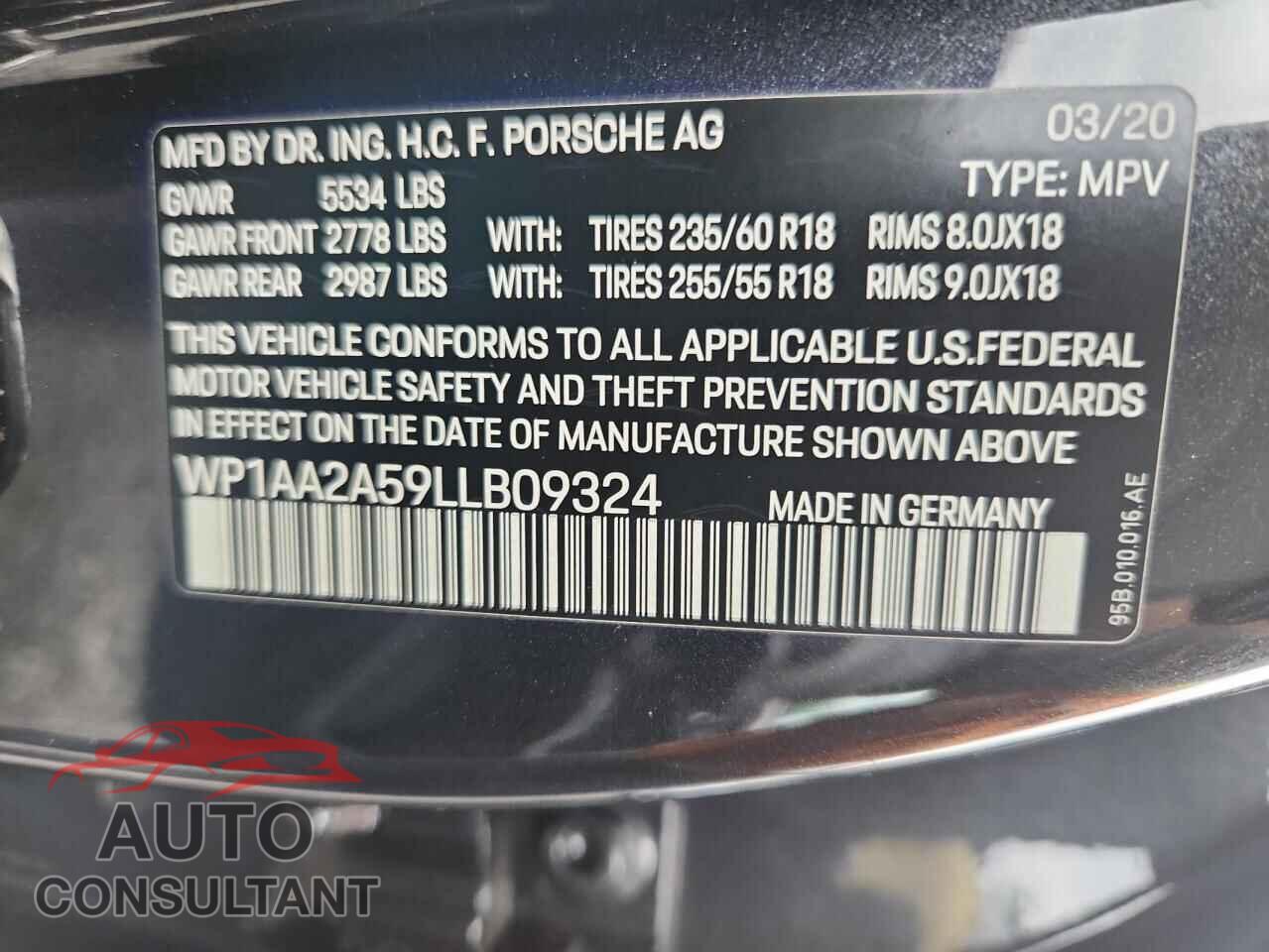 PORSCHE MACAN 2020 - WP1AA2A59LLB09324
