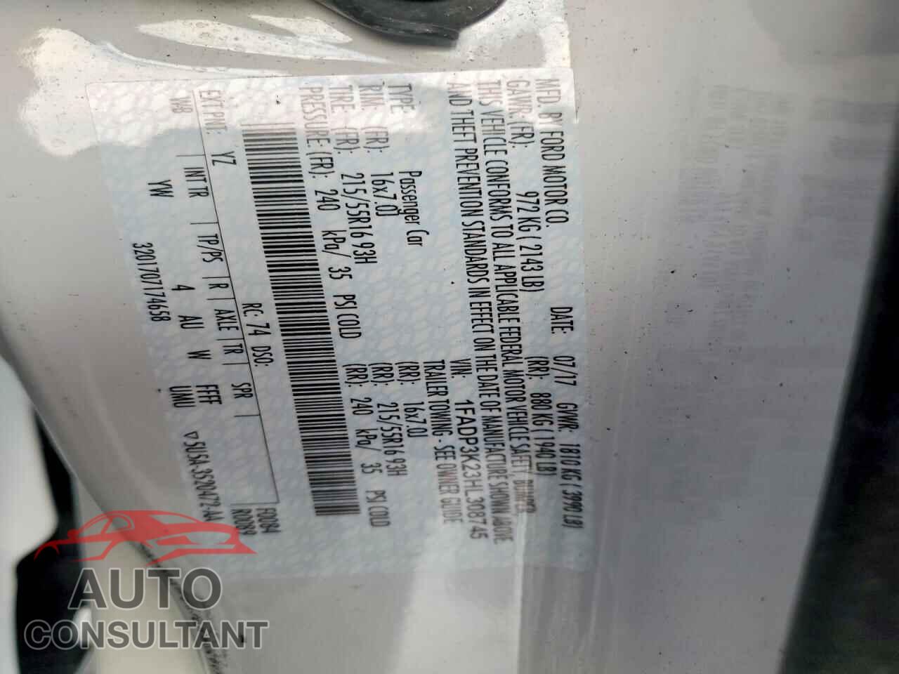 FORD FOCUS 2017 - 1FADP3K23HL308745