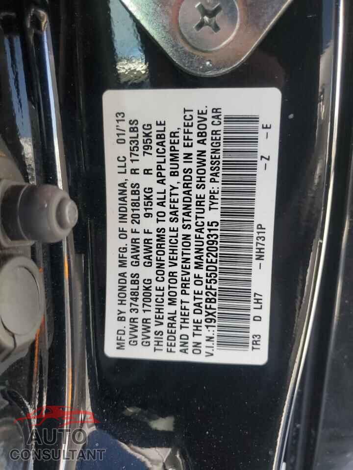 HONDA CIVIC 2013 - 19XFB2F55DE209315