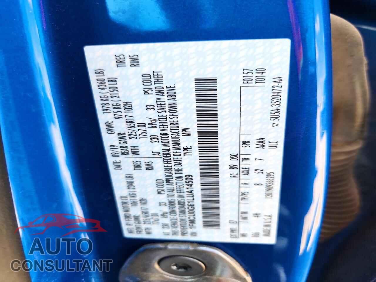 FORD ESCAPE 2020 - 1FMCU0G61LUA14509