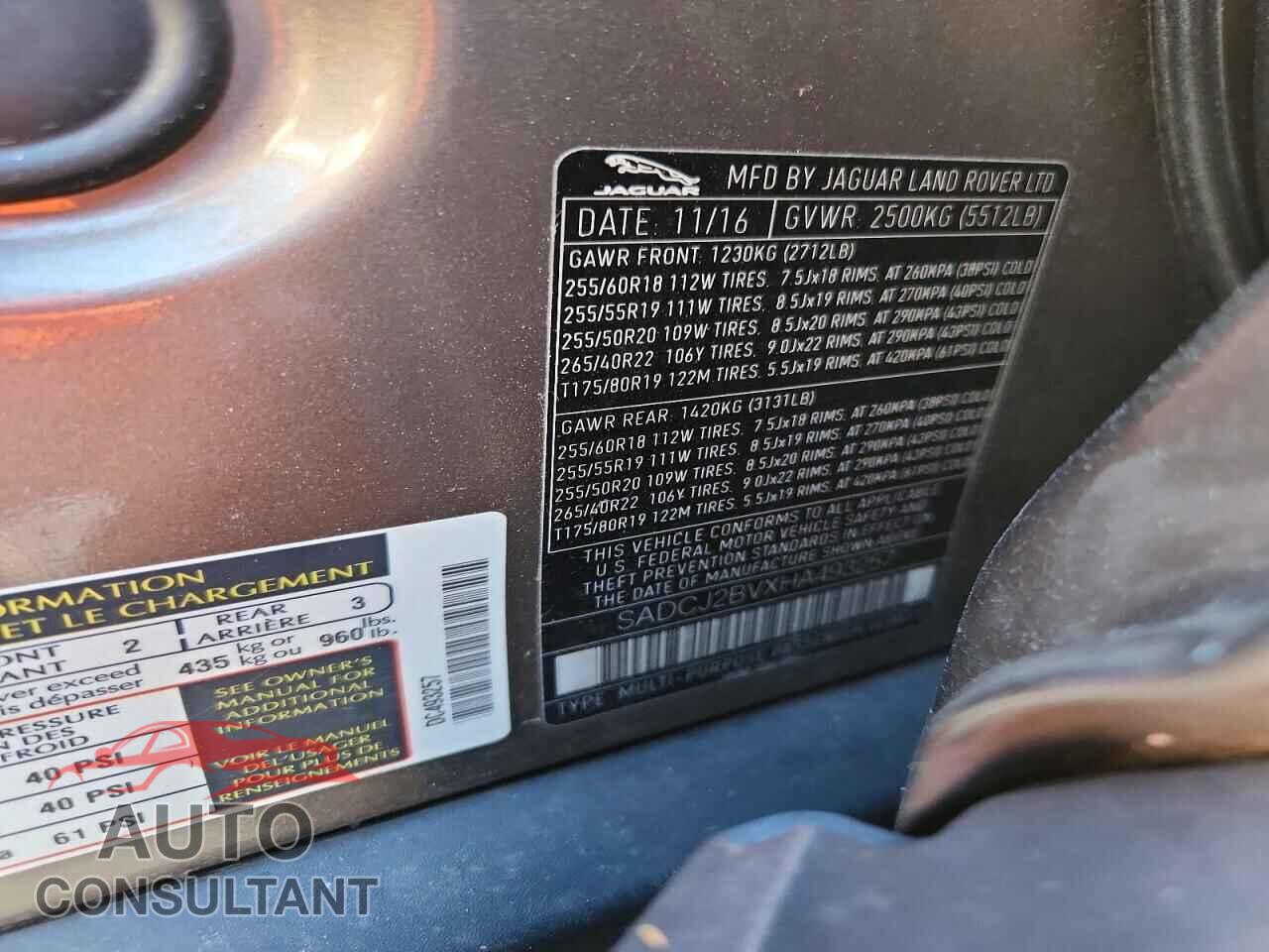 JAGUAR F-PACE 2017 - SADCJ2BVXHA493257