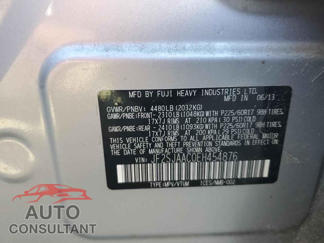 SUBARU FORESTER 2014 - JF2SJAAC0EH454876