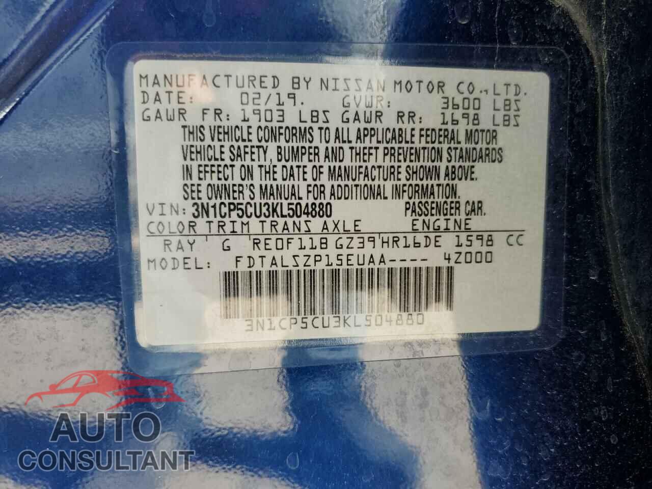 NISSAN KICKS 2019 - 3N1CP5CU3KL504880