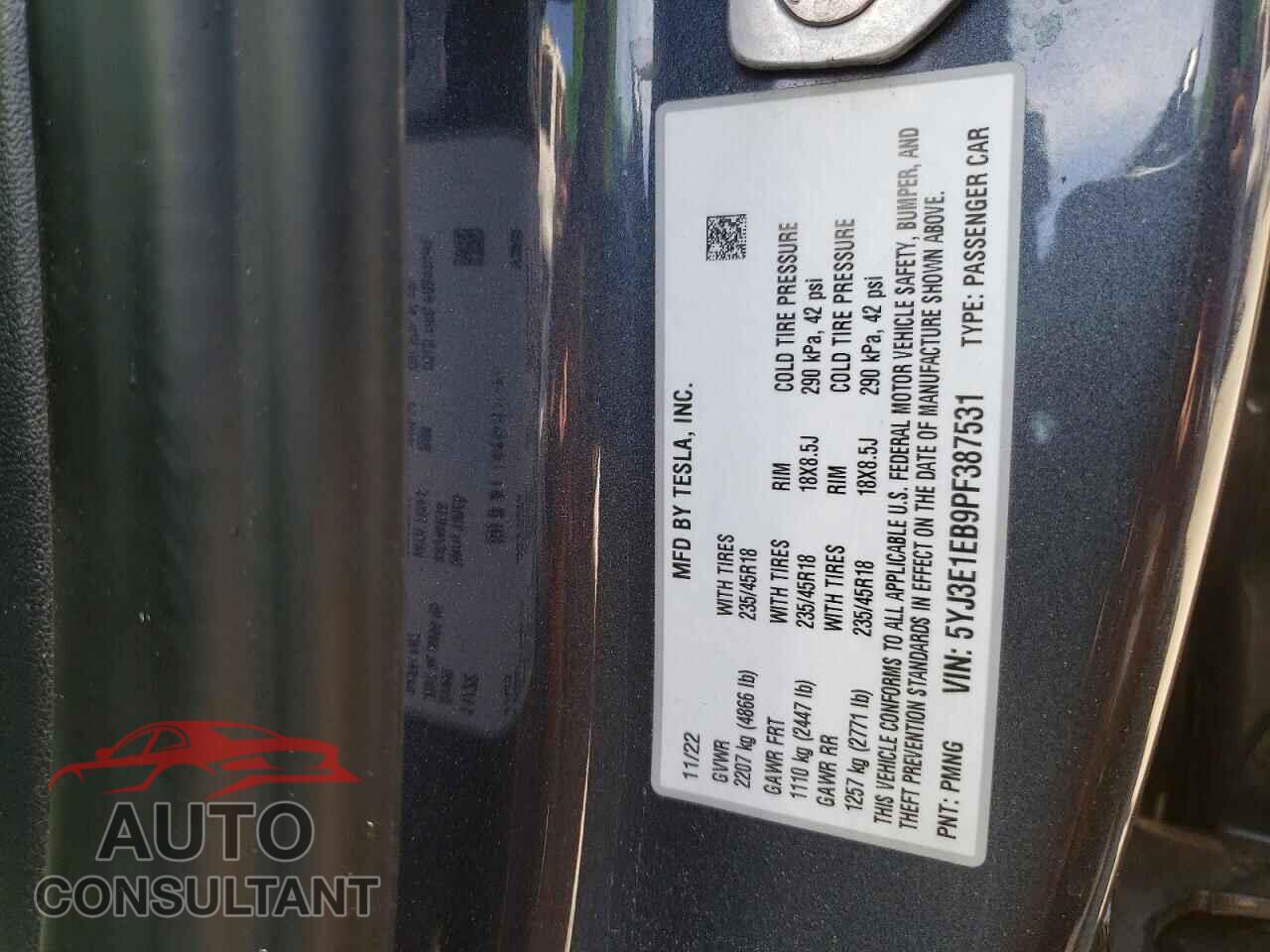 TESLA MODEL 3 2023 - 5YJ3E1EB9PF387531