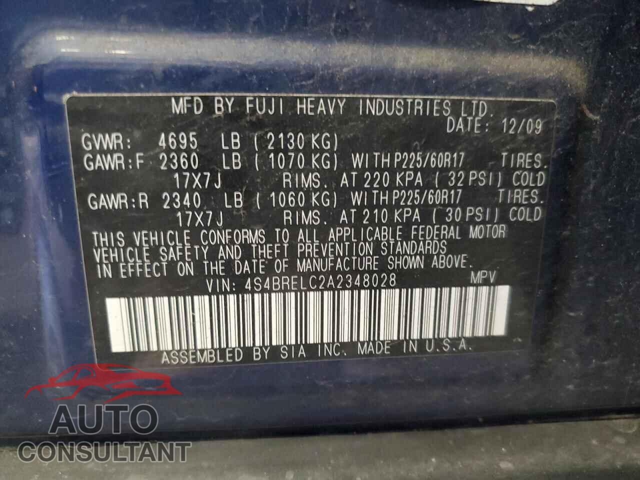 SUBARU OUTBACK 2010 - 4S4BRELC2A2348028