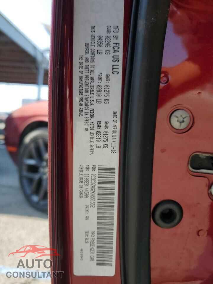 DODGE CHALLENGER 2019 - 2C3CDZAG2KH551552