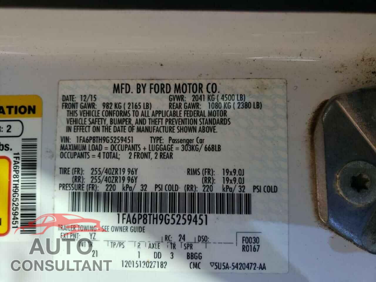 FORD MUSTANG 2016 - 1FA6P8TH9G5259451