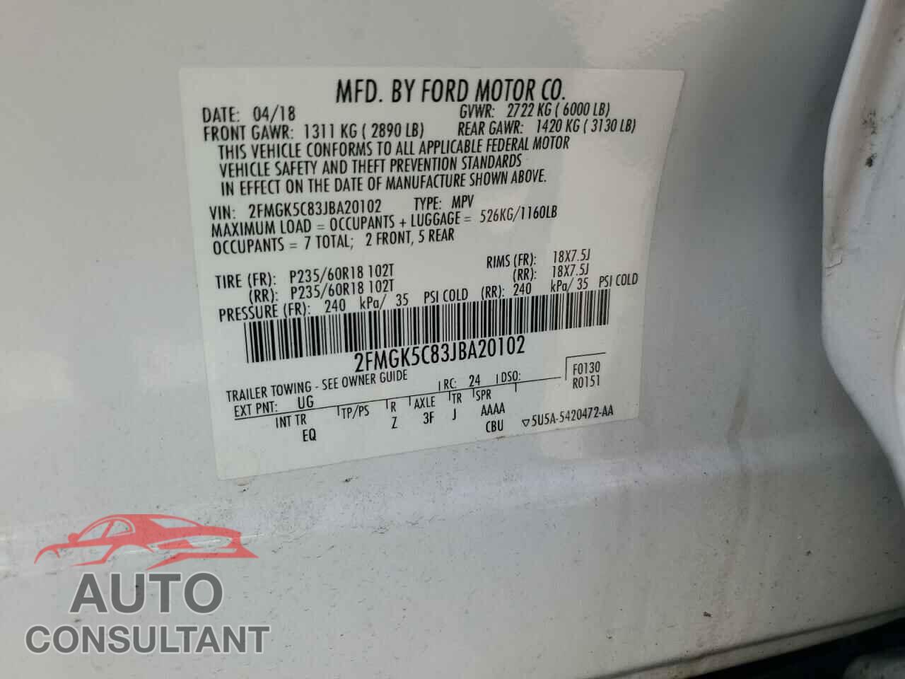 FORD FLEX 2018 - 2FMGK5C83JBA20102