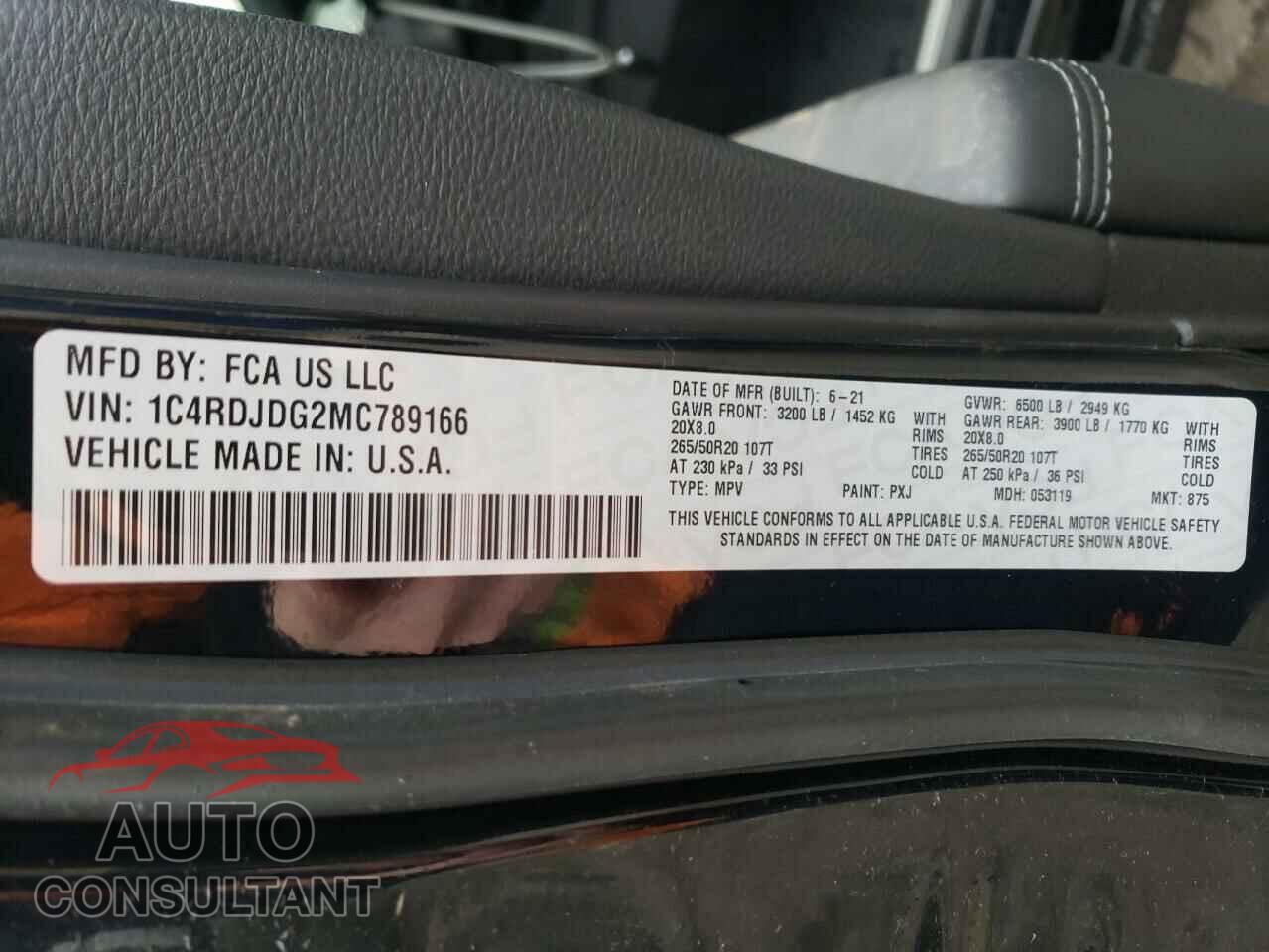 DODGE DURANGO 2021 - 1C4RDJDG2MC789166