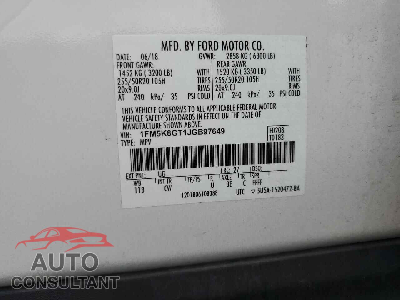 FORD EXPLORER 2018 - 1FM5K8GT1JGB97649