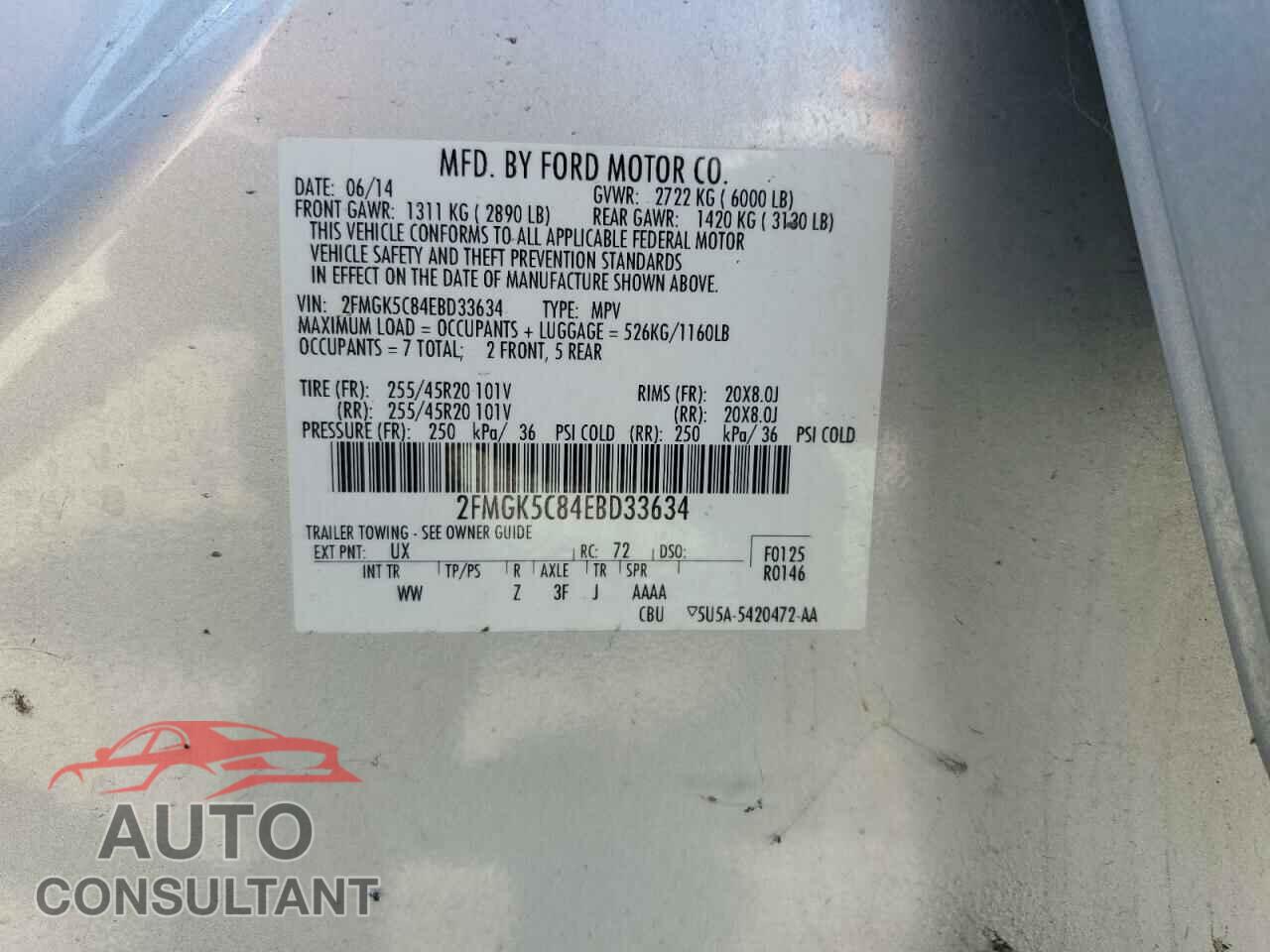 FORD FLEX 2014 - 2FMGK5C84EBD33634